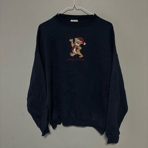 Vintage Tultex Christmas teddy bear Men's Navy Blue Sweater size XL